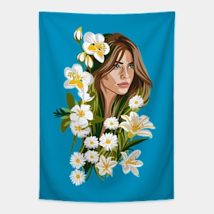 BELIA Illustration Woman with White Flowers Tapestry