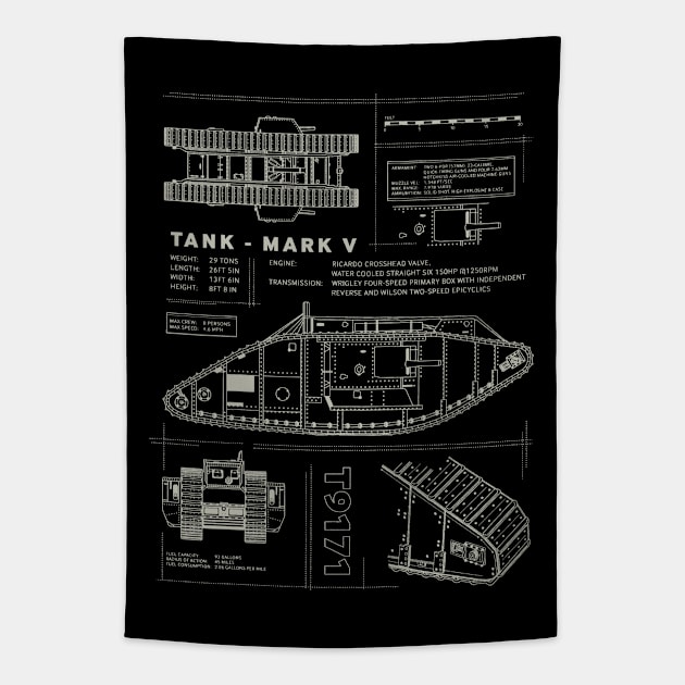 MARK V - WW1 Tank Blueprint Tapestry by Distant War