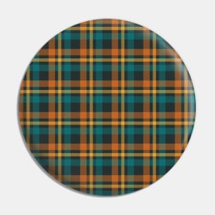 Tartan - Brown, Ocean Blue and Gold on a dark background Pin