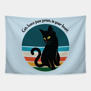 Retro Cats Leave Paw Prints in Your Heart Tapestry