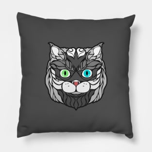 Gray Cat Face Drawing Pillow
