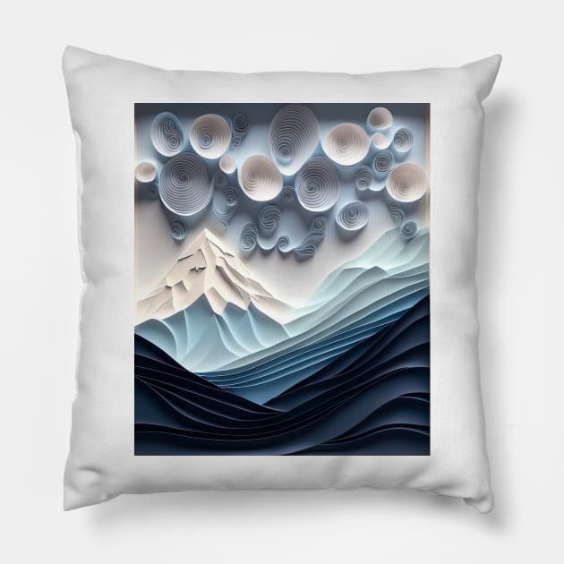 Beautiful Paper quill Carving of cool ethereal Mount Everest with only shades of blue ! Pillow by UmagineArts