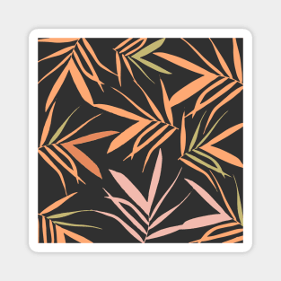 Leaves pattern, leaves, leaf, nature, pattern, digital, illustration, botanical, autumn, fall, xmas, summer, painting, tropical, plant, graphicdesign, classic, minimal, decor, acrylic, tropical, black, pink, orange Magnet