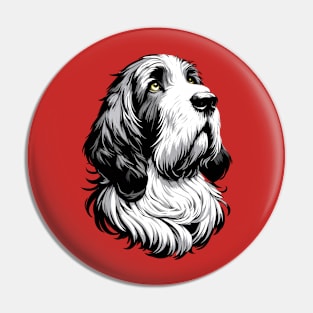 Stunning and Cool Grand Basset Griffon Vendeen Monochrome and Gold Portrait for Father's Day Pin