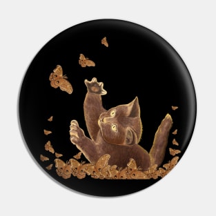 Cat Hunting Night Butterflies Pin