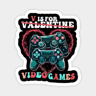 Valentine's Day Video Game V is for Video Games with Classic Controller Illustrations Magnet