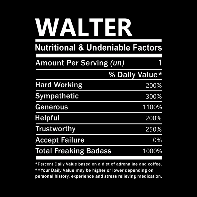 Walter Name T Shirt - Walter Nutritional and Undeniable Name Factors Gift Item Tee by nikitak4um