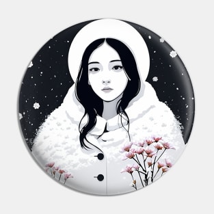 A woman with flowers in winter Pin