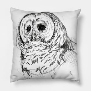 Barred Owl Art Sketch Design Pillow