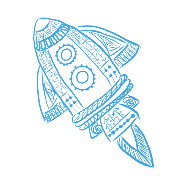 Rocket Line Drawing (Blue) by littlecurlew