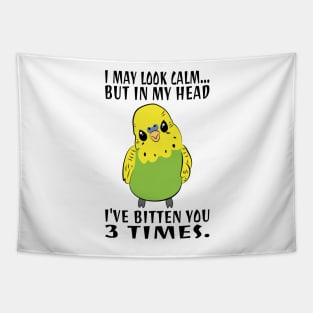 In My Head I've Bitten You 3 Times, for Funny Green Parakeet Tapestry