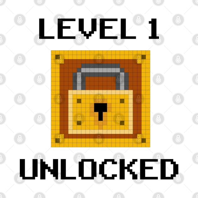 Level 1 Unlocked 1st Birthday Boy Gamer Gift Pixel Art by Kuehni