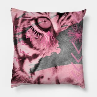 Blush pink - black & white - 1990s tiger Pillow