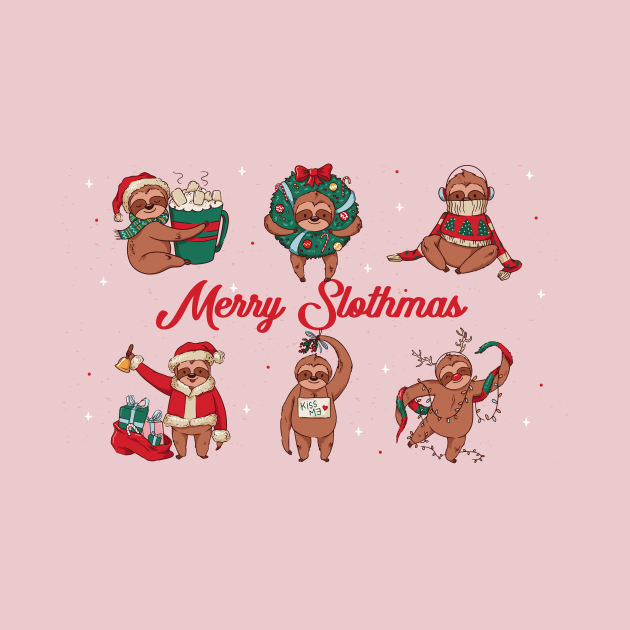 Merry Slothmas // Cute Christmas Sloth Cartoons by SLAG_Creative