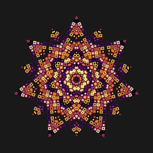 Star Burst Kaleidoscope | Hexagon Black Red Yellow T-Shirt