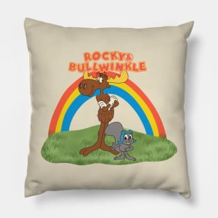 Vintage Rocky and Bullwinkle Rainbows Garden Pillow