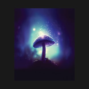 Magic Mushroom in Blue Neon Light T-Shirt