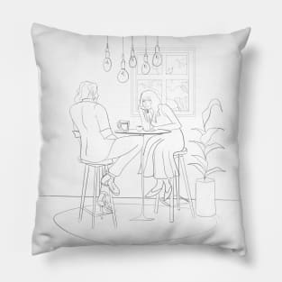 Love and wine in a bright night cafe Pillow