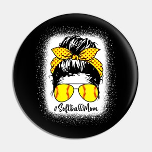 Bleached Softball Mom Life Leopard Messy Bun Game Day Gift Pin