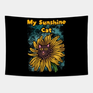 My Sunshine Cat Green Blue Background Sunflower Tapestry