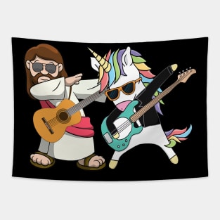 Guitar Jesus With Unicorn Dabbing Tapestry