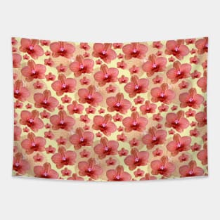 Pink Orchid Pattern on Yellow Background Tapestry