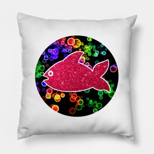 Red fish on the background of multi-colored bubbles Pillow