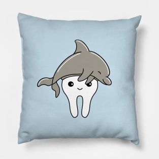 Cute Molar with Dolphin hat illustration - for Dentists, Hygienists, Dental Assistants, Dental Students and anyone who loves teeth by Happimola Pillow