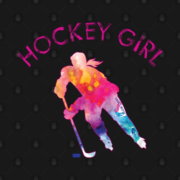 Hockey Girl Watercolor by SaucyMittsHockey