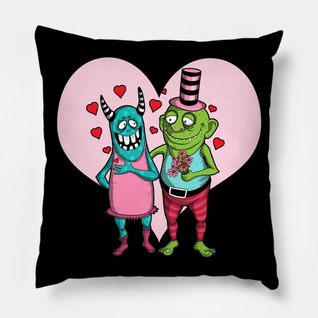 Monster Love Monster Valentines Day Monster Halloween Pillow by StacysCellar