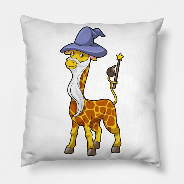 Giraffe as Wizard with Magic wand & Hat Pillow by Markus Schnabel