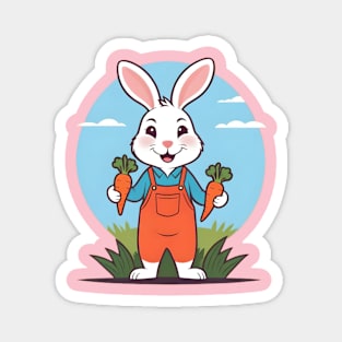 WHITE RABBIT IN THE GARDEN HARVESTING CARROTS Magnet