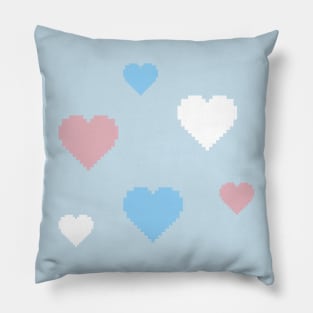 Trans Pride Hearts Pixel Art Pillow