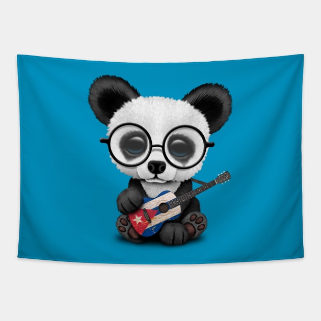 Baby Panda Playing Cuban Flag Guitar Tapestry by jeffbartels