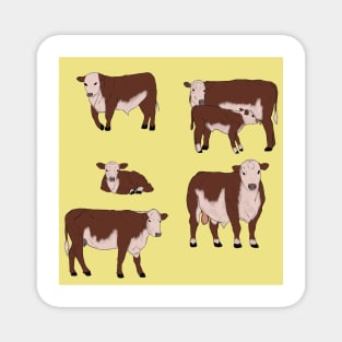 Hereford Cattle Pattern Yellow Magnet