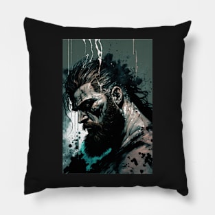 Fierce Barbarian Warrior Illustration Pillow