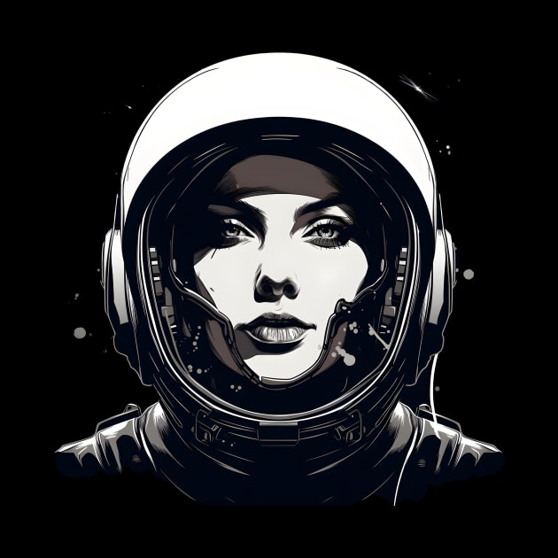 Black and white-themed female astronaut by UKnowWhoSaid