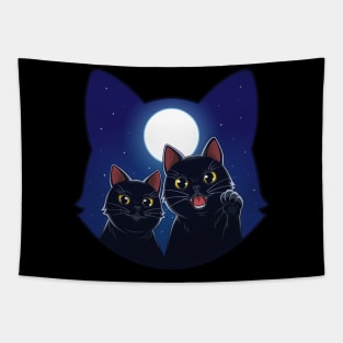 Cat in moonlit night Tapestry