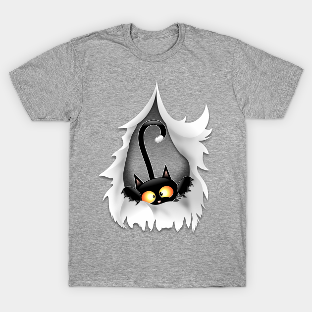 Fun Cat Cartoon in ripped fabric Hole - Fun Cat Cartoon - T-Shirt | TeePublic Fun Cat Cartoon in ripped fabric Hole - Fun Cat Cartoon - T-Shirt | TeePublic