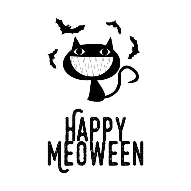 Meoween – Bats and Happy Black Cat by HighBrowDesigns