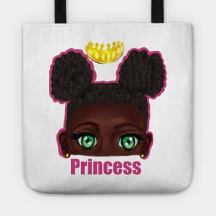 Princess - beautiful black girl with Afro hair in puffs, green eyes and dark brown skin side profile. Hair love ! Tote