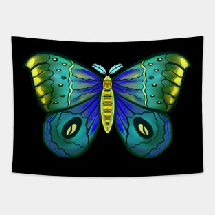 Colorful Bright Neon Yellow Green Blue Moth Tapestry