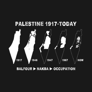 Palestine Map Land Stealing Since 1917 by Zionist-Israeli Occupation, Belfour-Nakba-Occupation -wht T-Shirt