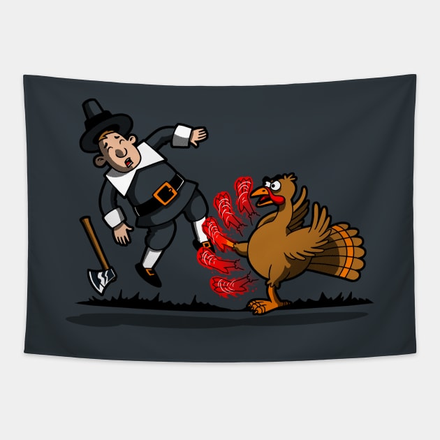 Retaliation Street Fighting Inspired Funny Thanksgiving Day Turkey Cartoon Tapestry by BoggsNicolas