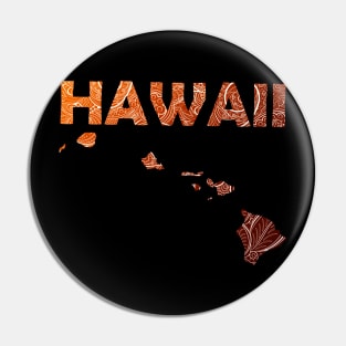 Colorful mandala art map of Hawaii with text in brown and orange Pin