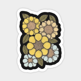 Flower power, blues, yellows and green, retro flowers Magnet