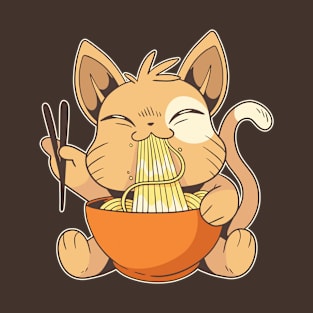 Fat Cat Eating Ramen T-Shirt