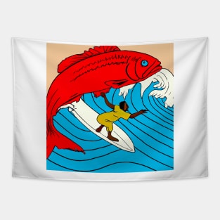 Big fish surfing Tapestry