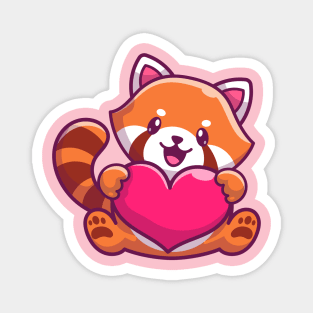 Cute Red Panda Holding Love Heart Cartoon Magnet