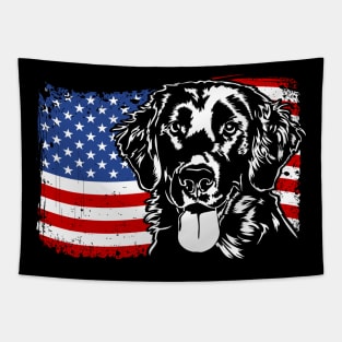 Proud Flat Coated Retriever American Flag patriotic dog Tapestry